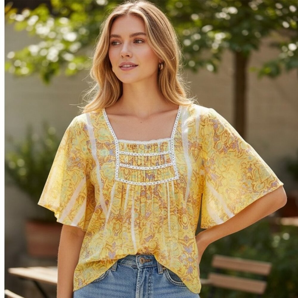 Nine West Vintage America Top Sz S Yellow #220K